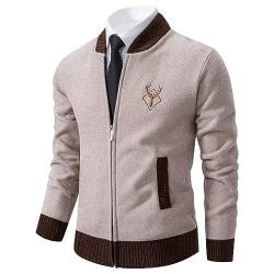 Shuanghao Herren Männer Strick-Jacken Cardigan Sweatshirt Sweater Pulli Hoher Kragen Stylischer Norweger Winter Warm Outdoor Dicke Fleece-Innenseite Strick Freizeit Pullover für Herren Khaki M von Shuanghao