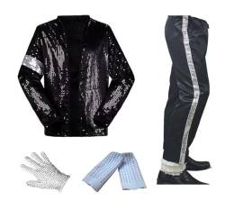 Shuanghao M J Cosplay Kid Erwachsene Cosplay Kostüm 4 stücke MJ Billie Jeans Jacke + Pant + Socken + Handschuh (W: 17-24kg H:100-110cm) von Shuanghao