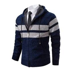 Shuanghao Männer Herren-Hoodie mit-Kapuze Pullover-Strickjacke Sweatshirt - Cardigan Freizeit Winter Warm Dicke Fleece-Innenseite Outdoor Kapuzenjacke Pulliover Strick-Jacken für Herren Blau L von Shuanghao