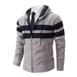 Shuanghao Männer Herren-Hoodie mit-Kapuze Pullover-Strickjacke Sweatshirt - Cardigan Freizeit Winter Warm Dicke Fleece-Innenseite Outdoor Kapuzenjacke Pulliover Strick-Jacken für Herren Grau S von Shuanghao