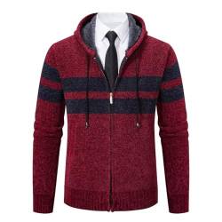 Shuanghao Männer Herren-Hoodie mit-Kapuze Pullover-Strickjacke Sweatshirt - Cardigan Freizeit Winter Warm Dicke Fleece-Innenseite Outdoor Kapuzenjacke Pulliover Strick-Jacken für Herren Rot M von Shuanghao