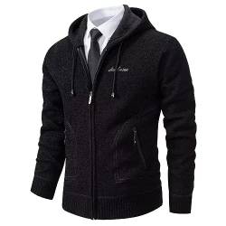 Shuanghao Männer Herren-Hoodie mit-Kapuze Pullover-Strickjacke Sweatshirt - Cardigan Freizeit Winter Warm Dicke Fleece-Innenseite Outdoor Kapuzenjacke Pulliover Strick-Jacken für Herren Schwarz L von Shuanghao