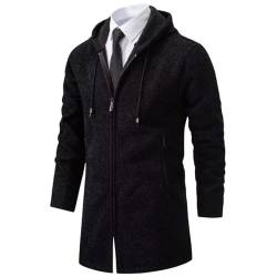 Shuanghao Männer Herren-Hoodie mit-Kapuze Pullover-Strickjacke Sweatshirt - Langer Cardigan Freizeit Winter Warm Dicke Fleece-Innenseite Outdoor Pulliover Strick-Kapuzenjacke für Herren Schwarz M von Shuanghao