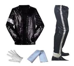 Shuanghao Michael J Cosplay Kid Erwachsene Cosplay Kostüm 4 stücke MJ Billie Jeans Jacke + Pant + Socken + Handschuh (W: 41-45kg H:140-150cm) von Shuanghao