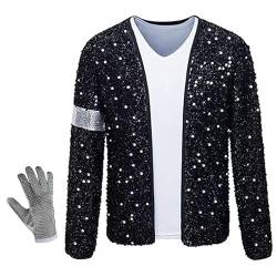 Shuanghao Michael Jacks*Billie Jeans Kostüme Pailletten Anzugjacken (Anzug/Mantel)+Handschuhe Glove(Rechts) für Erwachsene Weihnachten Halloween Cosplay Michael Jacks*Mäntel Outfits von Shuanghao