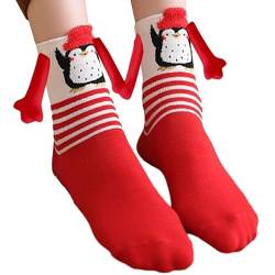 Shujin 1 Paar Weihnachtssocken mit magnetarmen Unisex 3D Puppes Paar Socken,Hand in Hand Socken Magnet Freundschaftssocken mit Händen Lustige Magnetische Christmas Socks,Pinguin von Shujin