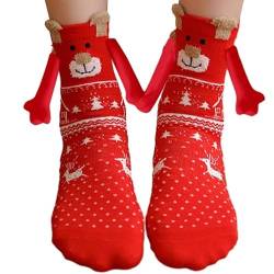 Shujin 1 Paar Weihnachtssocken mit magnetarmen Unisex 3D Puppes Paar Socken,Hand in Hand Socken Magnet Freundschaftssocken mit Händen Lustige Magnetische Christmas Socks,Rot von Shujin