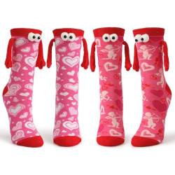 Shujin 2 Paar Lustige Magnetische Socken für Paare,Unisex 3D Puppes Paar Socken,Hand in Hand Socken Magnet Freundschaftssocken mit Händen Socks Pärchen Süße Geschenk,Herz+Amors Pfeil von Shujin