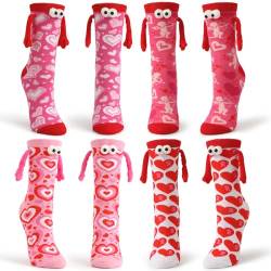Shujin 4 Paar Lustige Magnetische Socken für Paare,Unisex 3D Puppes Paar Socken,Hand in Hand Socken Magnet Freundschaftssocken mit Händen Socks Pärchen Süße Geschenk,4 Pack01 von Shujin