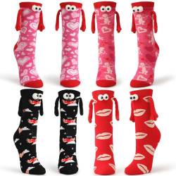 Shujin 4 Paar Lustige Magnetische Socken für Paare,Unisex 3D Puppes Paar Socken,Hand in Hand Socken Magnet Freundschaftssocken mit Händen Socks Pärchen Süße Geschenk,4 Pack02 von Shujin