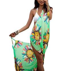 Shujin Damen Sommer Chiffon Sexy V-Ausschnitt Spaghetti Träger Rückenfrei Strand-Wickelkleid Floral Printed Sarong Wrap Urlaub Strandkleider Bikini Cover Up von Shujin