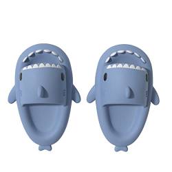 Shujin Kinder Shark Slides,Niedliche Hai Hausschuhe Jungen Mädchen Bequeme Super Weich Cloud Slipper Pillow Slides Rutschfest Badeschuhe Schlappen Strand Sandalen Sommer(Dunst blau,EU 35/36) von Shujin