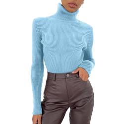 Shujin Rollkragenpullover Damen Dünn Pullover Basic Langarm Strickpullover Weich Stretch Strickpulli Elegant Slim Fit Einfarbig Pulli Sweatshirts für Herbst Winter(Himmelblau,One Size) von Shujin