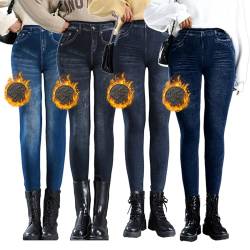 Shujin Thermo Jeggings Damen Jeansoptik Hose mit Innenfutter High Waist Slim Treggings Seamless Thermoleggins Stretch Warm Skinny Denim Jeans Tights(4er Pack Mehrfarbig,L) von Shujin