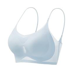 Shujin Ultradünner Sommer-Komfort-BH aus Eisseide in Übergröße,Soft BH ohne Bügel Gepolstert Push Up Ice Silk Air Bra Nahtloser Atmungsaktiv Bügelloser Bustier für Schlafen Yoga(Hellblau,M) von Shujin