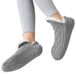 Shujin Unisex Kuschelsocken mit ABS Sohle Winter Strick Stoppersocken Warme Hüttensocken Dicke Hausschuhe Socken Bettscoken Flauschig Pantoffelsocken(Grau,35/39 EU) von Shujin