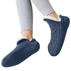 Shujin Unisex Kuschelsocken mit ABS Sohle Winter Strick Stoppersocken Warme Hüttensocken Dicke Hausschuhe Socken Bettscoken Flauschig Pantoffelsocken(Marine,35/39 EU) von Shujin