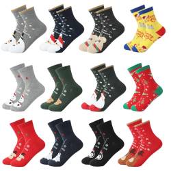 Shujin Unisex Weihnachtssocken 12 Paare Mix Design Weihnachten Socken Festlicher Spaß Neuheit Weihnachtsmotiv Socken Christmas Socks Atmungsaktive für Damen und Herren (One Size, 12 Paar/Set B) von Shujin