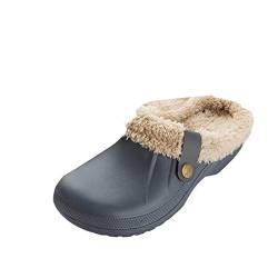 Shujin Unisex Winter Clogs Gefüttert Damen Herren Warm Hausschuhe Plüsch Pantoletten Slip On wasserdichte Gartenschuhe rutschfeste Home Slipper Gartenclogs(B Grau,EU 40/41) von Shujin