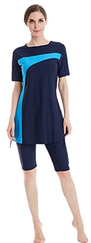 ShuoBeiter Dame Modest Badeanzug Islamische Kurzarm Burkini Solid Color Muslim Badebekleidung (N1, Int’l 3XL) von ShuoBeiter