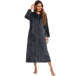 ShuoBeiter Damen Zip Up Fleece Robe Plüsch Bademantel weich warm Hausmantel (L, Z3) von ShuoBeiter