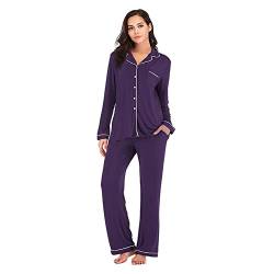 ShuoBeiter Pyjama-Set für Damen, Langarm-Nachtwäsche, Knopfleiste Mit Langer Hose Homewear(L, Z1) von ShuoBeiter