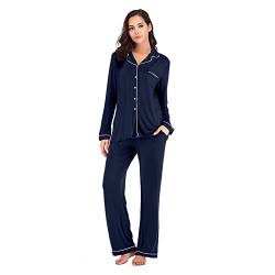 ShuoBeiter Pyjama-Set für Damen, Langarm-Nachtwäsche, Knopfleiste Mit Langer Hose Homewear(XL, Z6) von ShuoBeiter