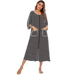 ShuoBeiter Zipper Front Robes Damen 3/4 Kurze Ärmel Loungewear Soft Casual Langes Nachthemd Loungewear (S, Z3) von ShuoBeiter