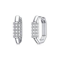 Eckige Creolen 925 Sterling Silber Rechteckige Klein Creolen mit Funkelnde Zirkonia Rechteck Huggie Creolen Klapp Creolen Schmuck Geschenk für Frauen von Shusukue