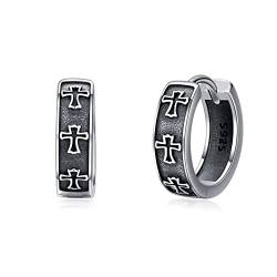 Kreuz Creolen Herren 925 Sterling Silber Kleine Creolen Schwarz Schlafen Kreolen Ohrringe Klapp Creolen Ohrringe Ohrschmuck Geschenk für Männer Frauen von Shusukue