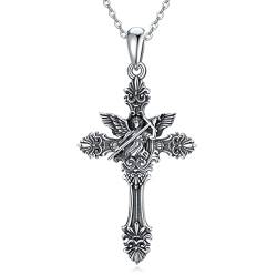 Saint Michael Kreuz Kette Erzengel St. Michael Amulett Schutzpatron Kreuz Halskette 925 Sterling Silber Anhänger Christlicher Religiöser Schmuck für Männer von Shusukue