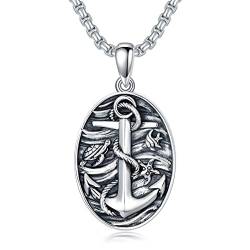 Shusukue Anker Halskette 925 Sterling Silber Ozean Anhänger Kette Herren oxidiert Seefahrer Kette Piraten Schmuck Geschenck für Vater Männer von Shusukue