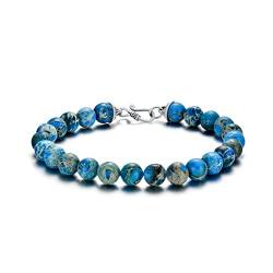 Shusukue Armband Herren Perlen Männer Pfauenblauer Musterstein Heilsteine Naturstein Armband mit S-Haken-Verschluss Geschenk von Stressabbau-Armband von Shusukue