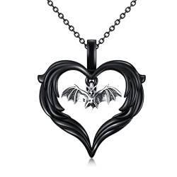 Shusukue Fledermaus Kette 925 Sterling Silber Gothic Punk Kette Herz Schwarz Halskette Fledermaus Anhänger Gothic Fledermaus Schmuck Halloween Geschenke für Frauen Mädchen von Shusukue