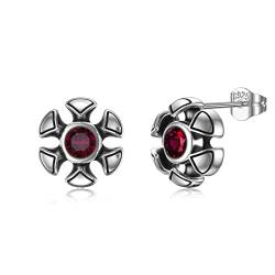 Shusukue Gothic Ohrringe 925 Sterling Silber Gothic Punk Ohrringe oxidiert Ohrringe mit rot Rund Rock Schmuck Halloween Geschenk für Männer Frauen Jungen von Shusukue