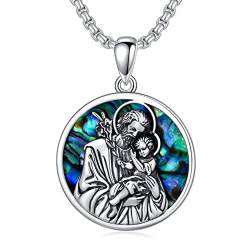 Shusukue Heiliger Joseph Anhänger Kette 925 Sterling Silber Religiöser Rund Medaille Kette Christopher Beschützer Talisman Anhänger Religiöse Schmuck für Frauen Jungen von Shusukue