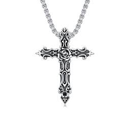 Shusukue Kreuz Anhänger Kette 925 Sterling Silber Rose Kreuz Vintage Halskette Kruzifix Kette Gothic Religiöse Schmuck Geschenk für Frauen Männer Mädchen Jungen (Rose Kreuz Halskette) von Shusukue