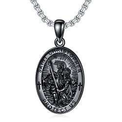 Shusukue Saint Christoph Silber 925 Amulett Halskette Anhänger Religiöse Ketten für Herren (Schwarz) von Shusukue