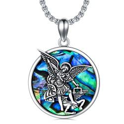 Shusukue Saint Michael Anhänger Kette 925 Sterling Silber Michael Erzengel Medaille Halskette Religiöse Amulett Halskette für Frauen und Männer Geschenke für Jungen Frauen von Shusukue