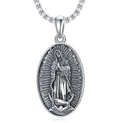 Shusukue Satin St Guadalupe Silberkette Herren 925 Schwarz Halsketten Vintage Religiöse Anhänger von Shusukue