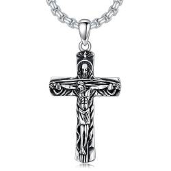 Shusukue Silber 925 Kreuz Halskette mit Jesus Kreuz Anhänger Heilige Dreifaltigkeit Kruzifix Kette Männer von Shusukue