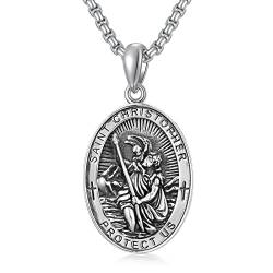 Shusukue St. Christoph Kette 925 Sterling Silber Saint Christoph Amulett Schutzpatron Halskette, Medaillen Gebetsmünzen Anhänger Christlicher Religiöser Schmuck für Frauen Männer von Shusukue