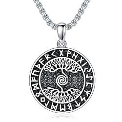 Shusukue Wikinger Anhänger Halskette mit Lebensbaum 925 Sterling Silber Yggdrasil Anhänger Kette Wikinger Runen Amulett kette Keltischer Nordischer Schmuck Geschenke für Herren Damen von Shusukue