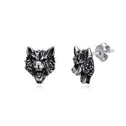 Shusukue Wolf Ohrstecker Silber 925 Schwarze Ohrstecker Unisex Ohrstecker für Herren Damen von Shusukue