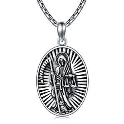 St. Muerte Kette 925 Sterling Silber Erzengel Saint Muerte Amulett Schutzpatron Halskette Medaillen Gebetsmünzen Anhänger Schmuck für Männer von Shusukue