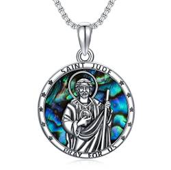 St.Judas Medaille Kette 925 Sterling Silber Saint Judas Religiöser Rund Kette Christopher Beschützer Kette Schutzpatron Kette Christlicher Religiöse Schmuck für Frauen… von Shusukue