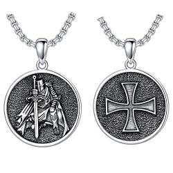 Tempelritter Anhänger Kette Herren 925 Sterling Silber Kreuz Schild Halskette Religiöser Kette Mittelalter Knights Templar Schmuck Katholische Kreuz Schmuck für Männer von Shusukue