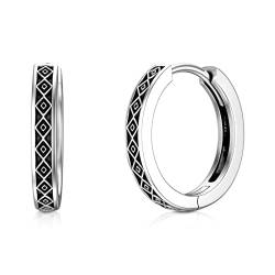 Unisex Creolen Ohrringe Damen 925 Sterling Silber Boho Schwarze Ohrringe Klapp Creolen Ohrringe Schmuck für Frauen Männer von Shusukue