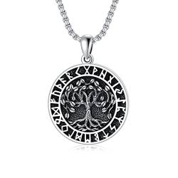 Wikinger Anhänger Halskette mit Lebensbaum 925 Sterling Silber Baum des Lebens Kette Wikinger Runen Amulett kette Nordische Viking Schmuck Geschenke für Herren Damen von Shusukue