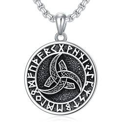 Wikinger Kette Herren 925 Sterling Silber Keltischer Knoten Halskette Wikinger Runen Amulett Kette Nordische Viking Schmuck Geschenke für Herren Damen von Shusukue